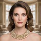 Brown Pearl Glass Bead Woven Collar Bib Necklace