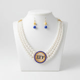 Pearl Necklace Blue Gold Sigma Set for Women