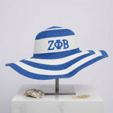 ZPB Blue Raffia Embroidered Floppy Beach Sun Hat