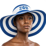 ZPB Blue Raffia Embroidered Floppy Beach Sun Hat