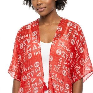 DST Red and White Graphic Print Viscose Kimono