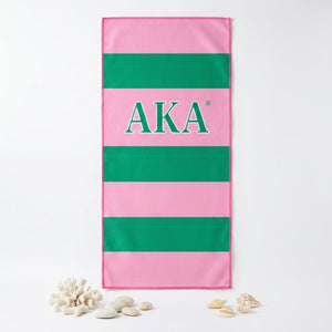 AKA Pink and Green Microfiber Stripe Hand Towel