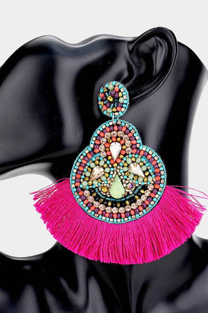 Boho Seed Bead Tassel Earrings