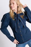 Denim Puff Bow Blouse